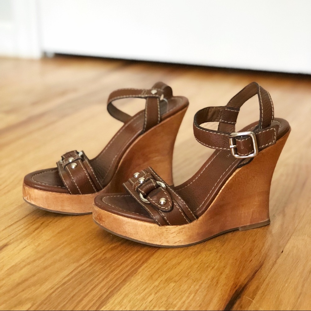 Banana Republic leather chunky wood wedges